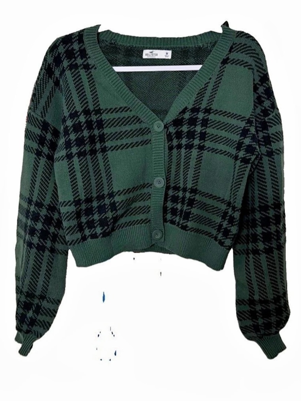 Hollister Vtg Green&Black Plaid Knit Button-Front Cardigan Med